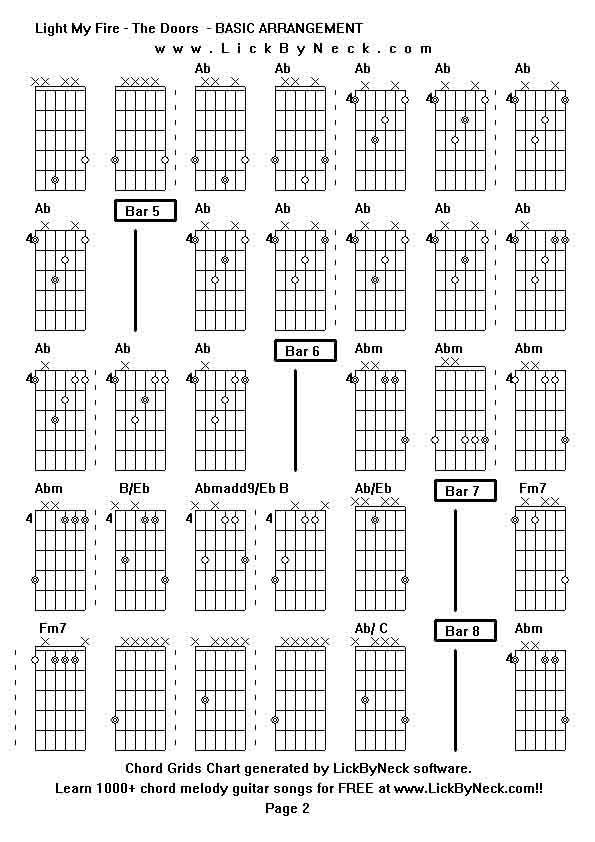 Chord Grids Chart of chord melody fingerstyle guitar song-Light My Fire - The Doors  - BASIC ARRANGEMENT,generated by LickByNeck software.